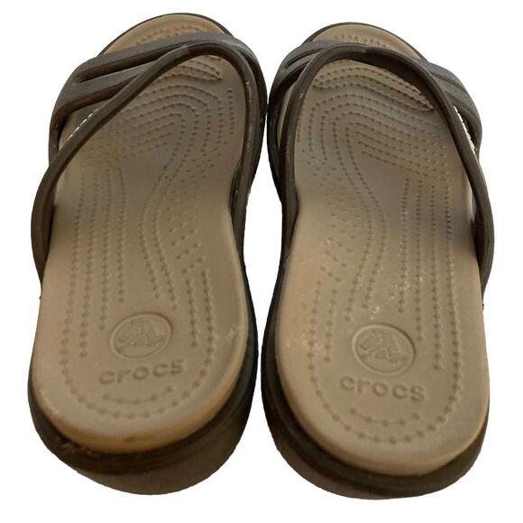 Crocs Patricia II Wedge Slide Sandals Womens 7 Brown Slip On Strappy Shoes - Picture 8 of 10